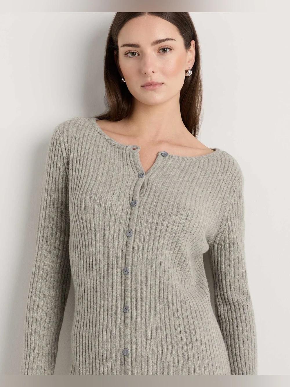 Quince 100% Yak Soft Rib Crew Cardigan in Warm Heather Grey size Small